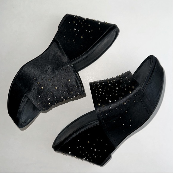 VTG Y2K Nine West platforms satin sparkly embellished black slip on wedges 6 - Picture 1 of 12